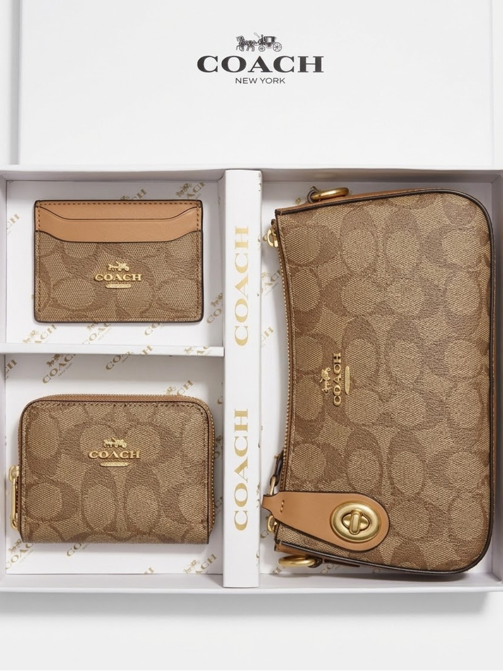 Coach Signature Canvas Wallet & Card Case Set in Brown